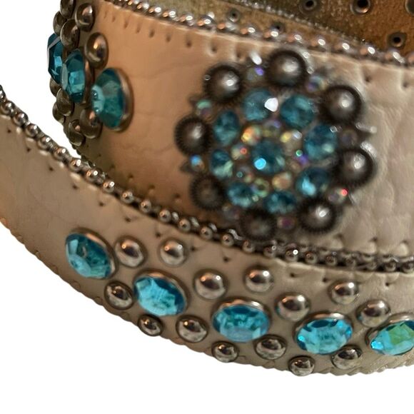BHW Vintage Women’s White Leather Blue/Silver Rhinestone Studded Western/Cowgirl - Picture 6 of 12